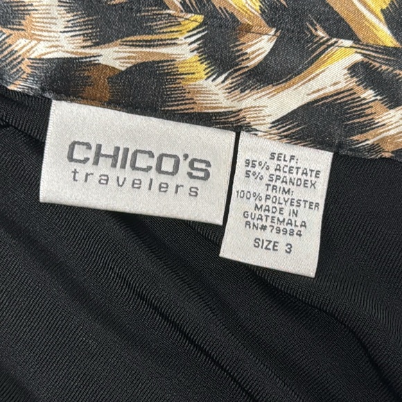 Chicos Travelers Womens XL Black Animal Print Trim Liquid Stretch Knit Top work - Picture 5 of 8